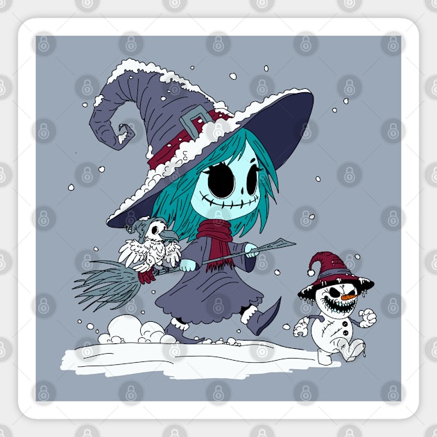 Cute Winter Witch Magnet by H. R. Sinclair
